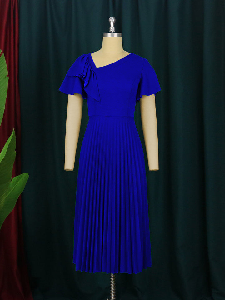 Damen elegantes Plisseekleid mit asymmetrischem Rüschen-Detail Drune