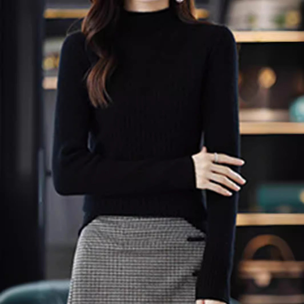 Damen eleganter Feinstrickpullover mit hohem Kragen und feinem Rippmuster Drune
