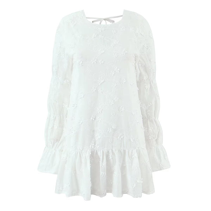 Damen luftiges Sommerkleid mit floralem Stickereidesign und voluminösen Ärmeln Drune