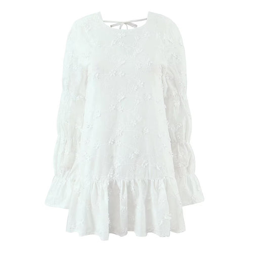 Damen luftiges Sommerkleid mit floralem Stickereidesign und voluminösen Ärmeln Drune