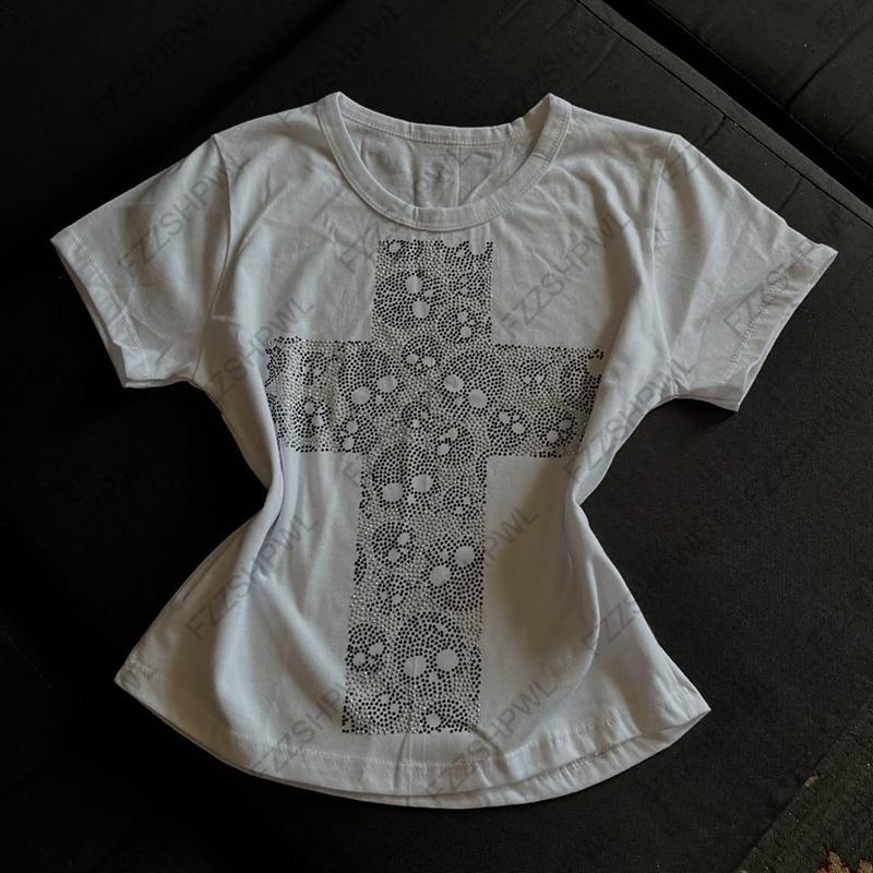 Damen T-Shirt mit kreativem Kreuzdruck Drune