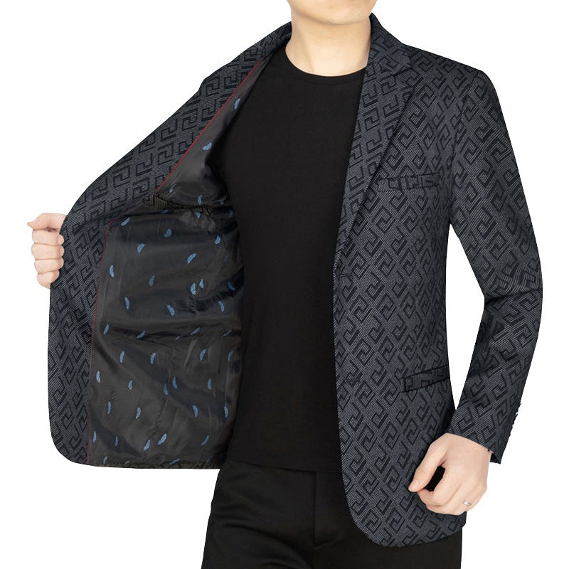 Herren Jacquard-Sakko mit geometrischer Struktur und teilgefüttertem Innenfutter Drune