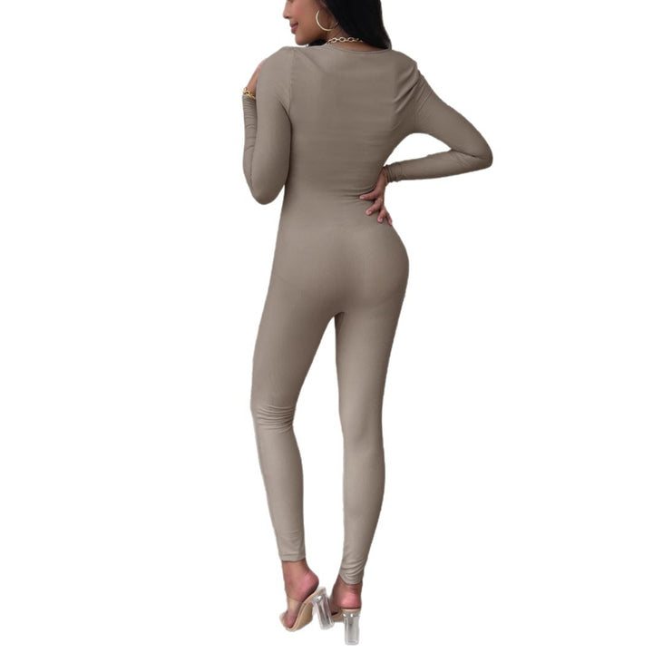 Damen nan figurbetonter Ripp‑Jumpsuit mit quadratischem Ausschnitt, Longsleeves und Sculpting‑Passform Drune