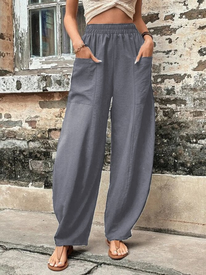 Damen Weite Leinen-Relaxhose mit praktischen Eingrifftaschen Drune