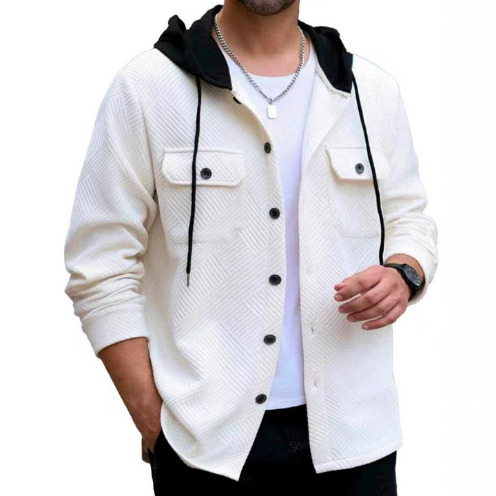 Herren nan strukturierte Overshirtjacke mit gesteppter Diagonalstruktur, Kontrastkapuze und aufgesetzten Brustklappen Drune