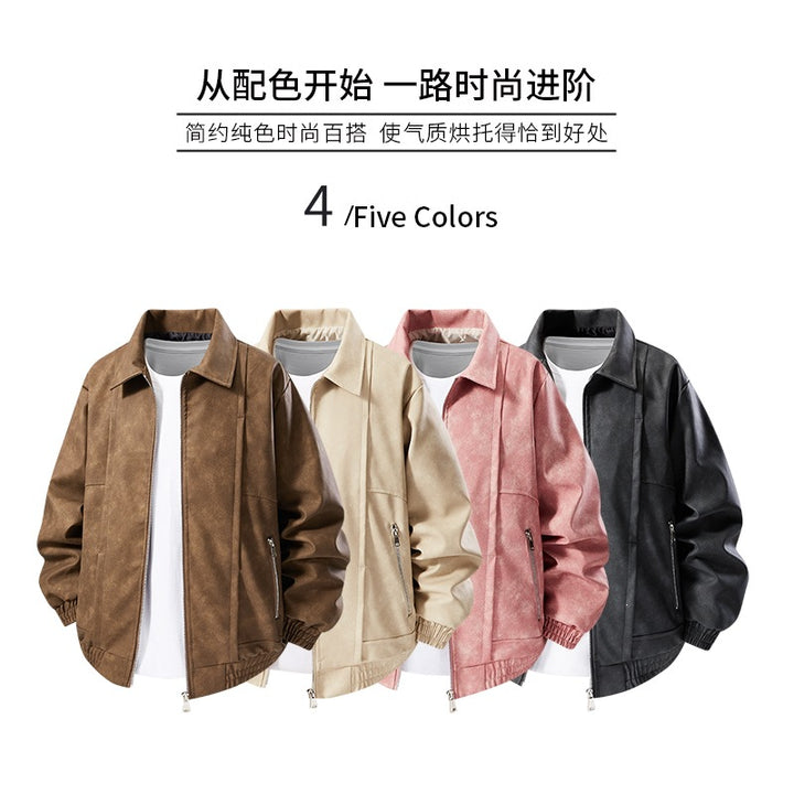 Herren Lässige Kunstlederjacke mit elastischen Bündchen Drune