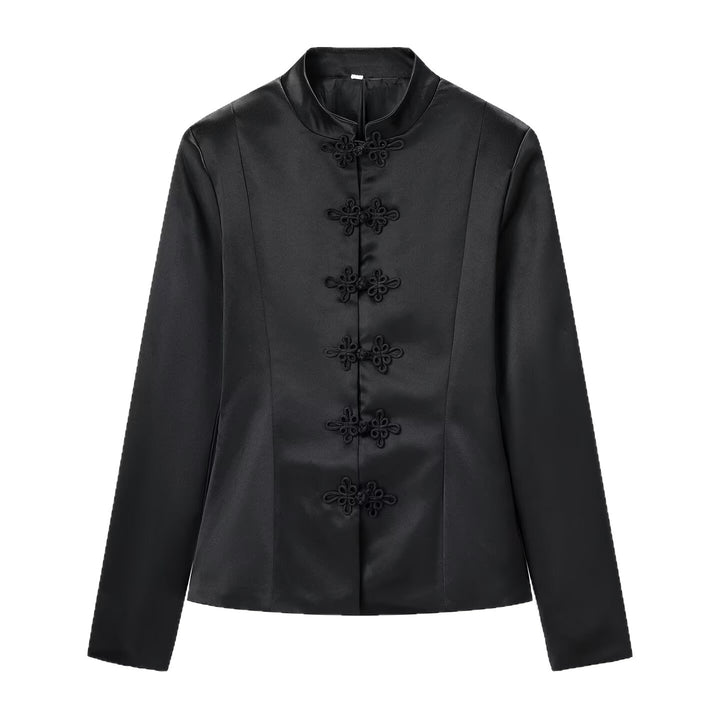 Damen Taillierte Satinjacke mit Stehkragen und Zierknotenverschlüssen Drune
