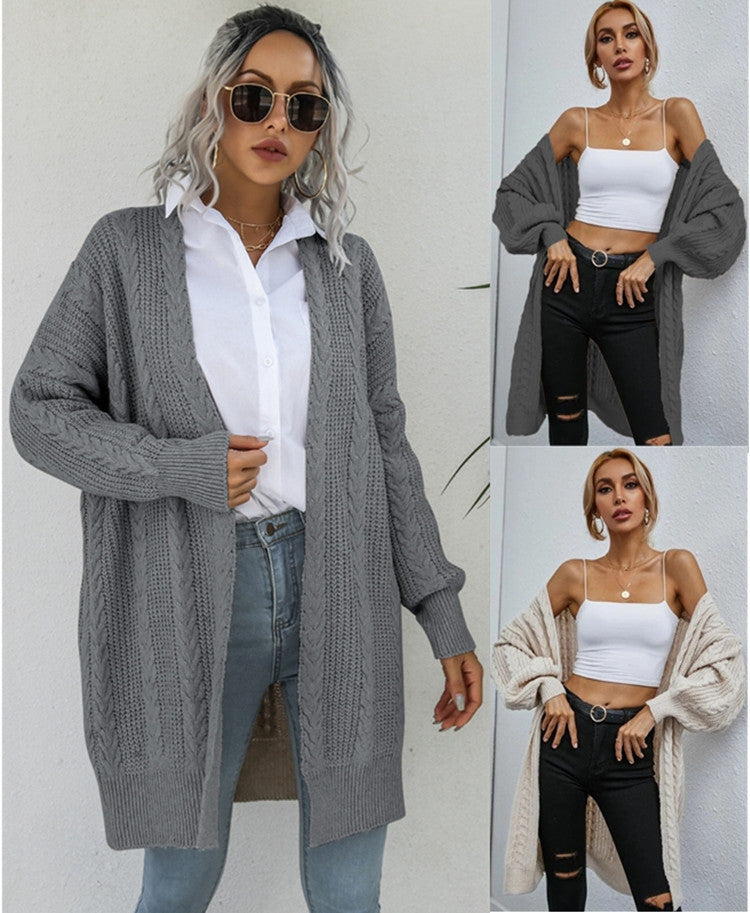 Damen Grobstrick Cardigan mit Kapuze und Zopfdesign Drune