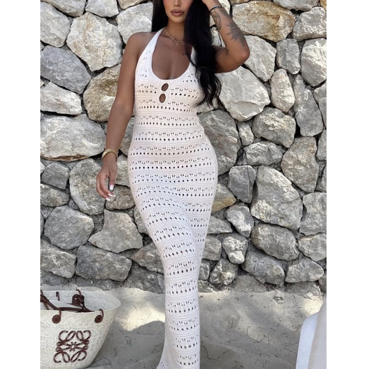 Damen Häkel-Maxikleid mit modischen Cut-Outs und lockerer Passform Drune