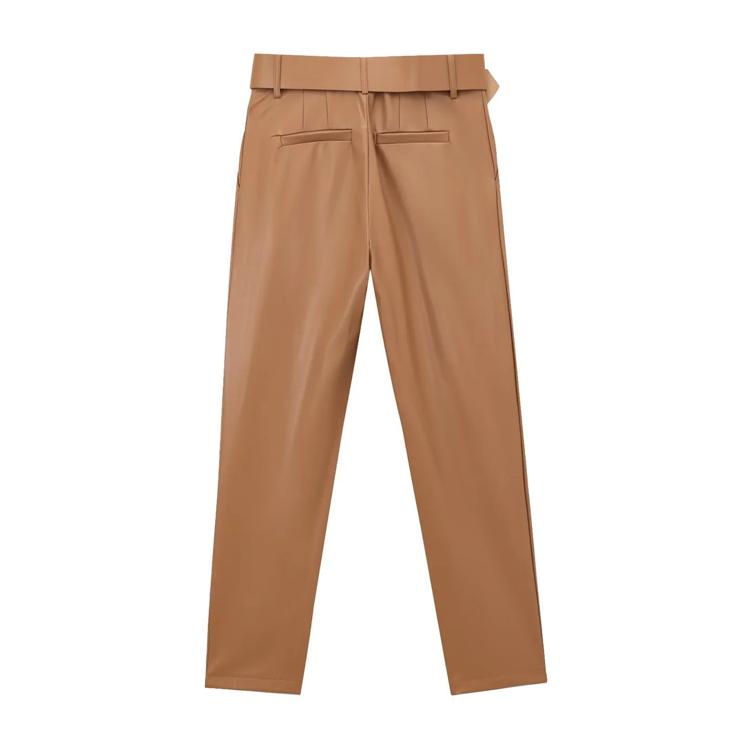 Damen nan taillierte Highwaist-Hose mit Bundfalten, schmal zulaufendem Bein und breitem Ziergürtel Drune