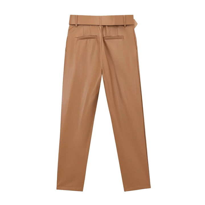 Damen nan taillierte Highwaist-Hose mit Bundfalten, schmal zulaufendem Bein und breitem Ziergürtel Drune