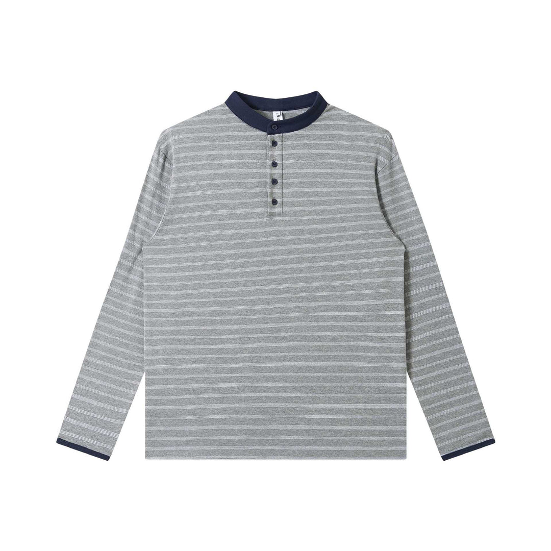 Herren Gestreiftes Langarm-Henleyshirt mit Stehkragen und feiner Ringelstruktur Drune