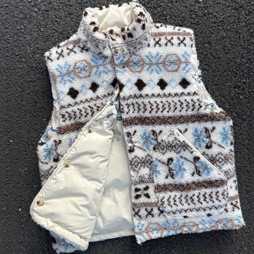 Damen Gemusterte Teddy‑Fleece Weste mit Stehkragen und gesteppter Innenfütterung Drune