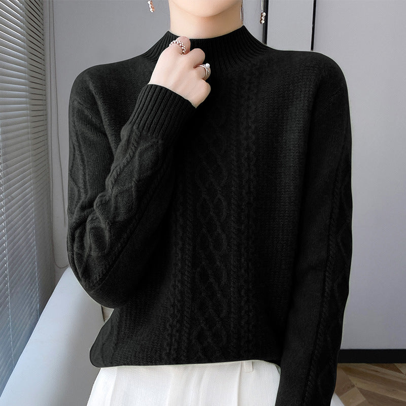 Damen Weicher Zopfstrick-Mockneck-Pullover mit leichtem Mohair-Effekt Drune
