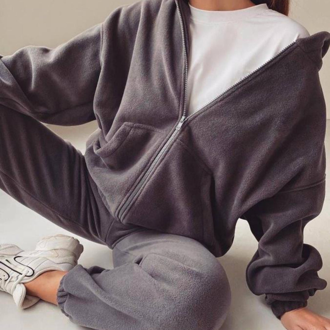 Damen oversized Hoodie mit Kängurutasche und Cargo-Jogginghose Set Drune