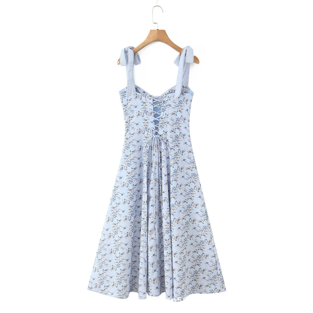 Damen Sommerliches Baumwollkleid mit schulterfreien Rüschen Drune