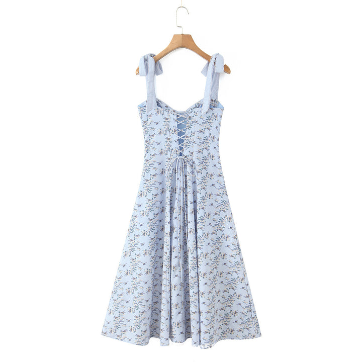 Damen Sommerliches Baumwollkleid mit schulterfreien Rüschen Drune