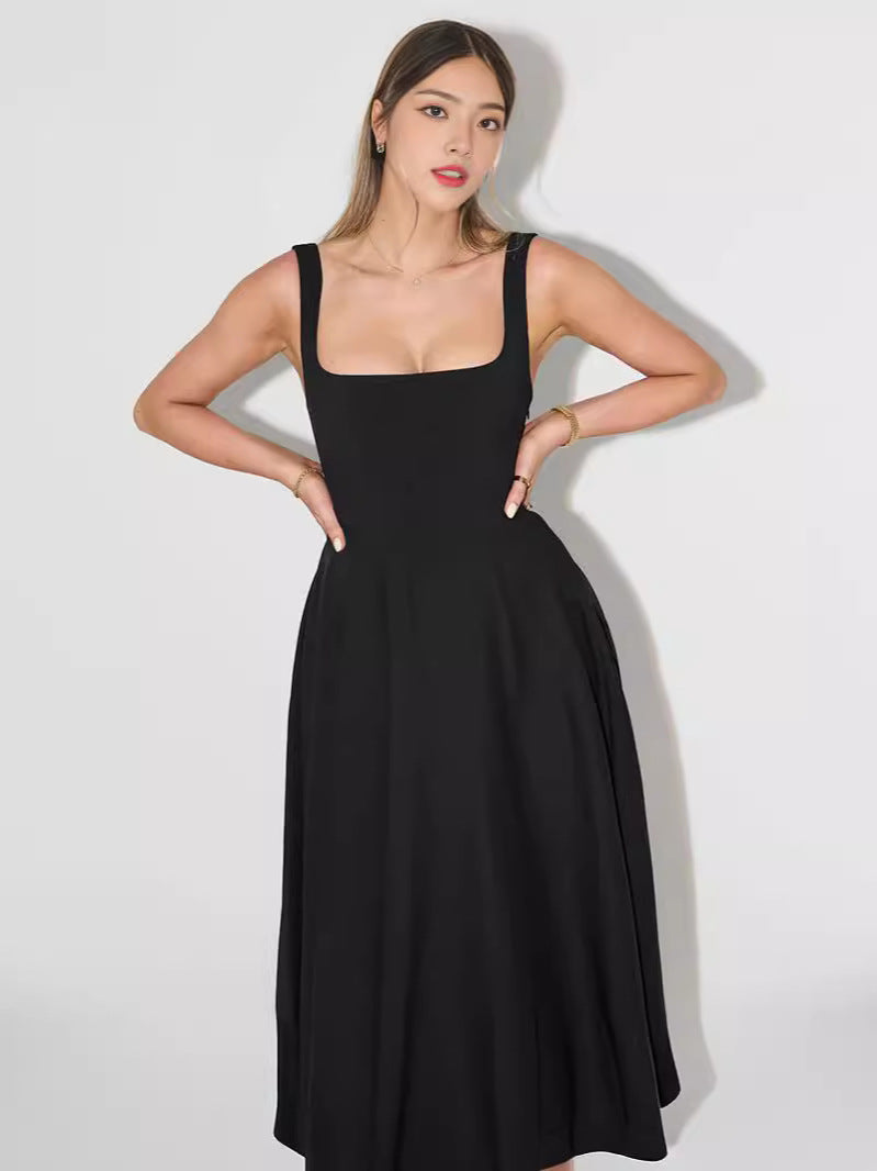 Damen A-Linien Maxikleid mit quadratischem Ausschnitt und fließendem Stoff Drune