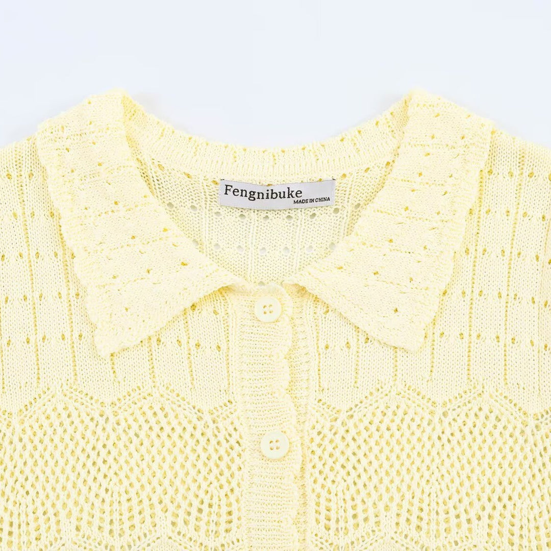 Damen luftige Strickjacke mit feinen Lochmustern und knöpfbarem Design Drune