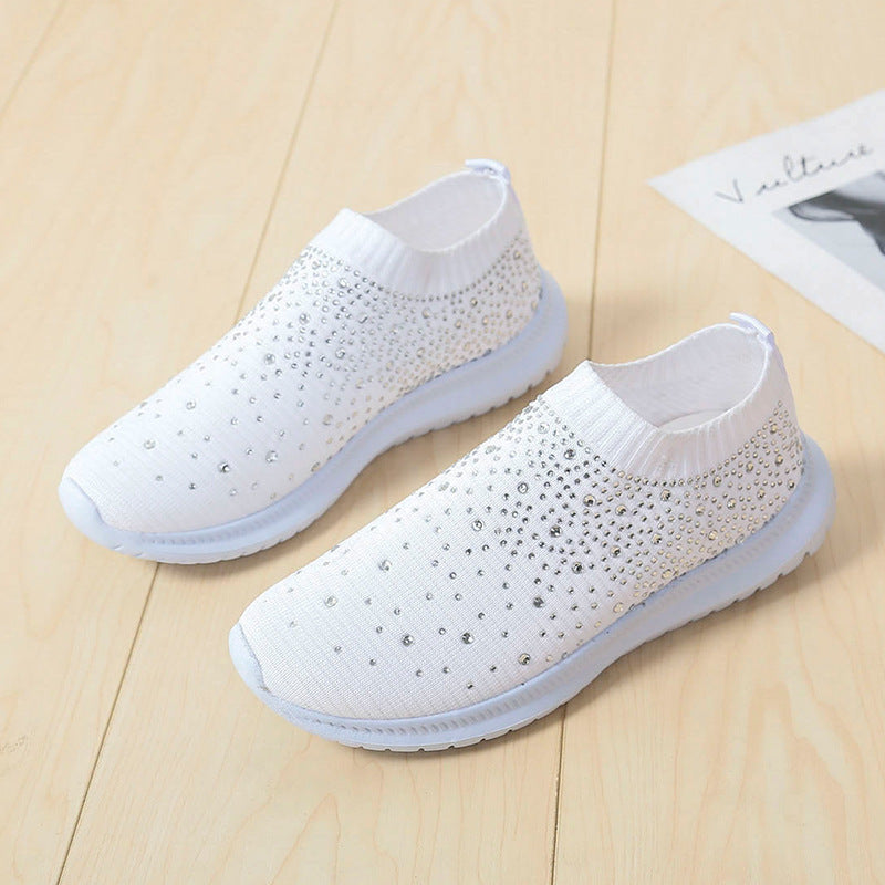 Damen Elastischer Slip-On Strick-Sneaker mit Strassbesatz Drune