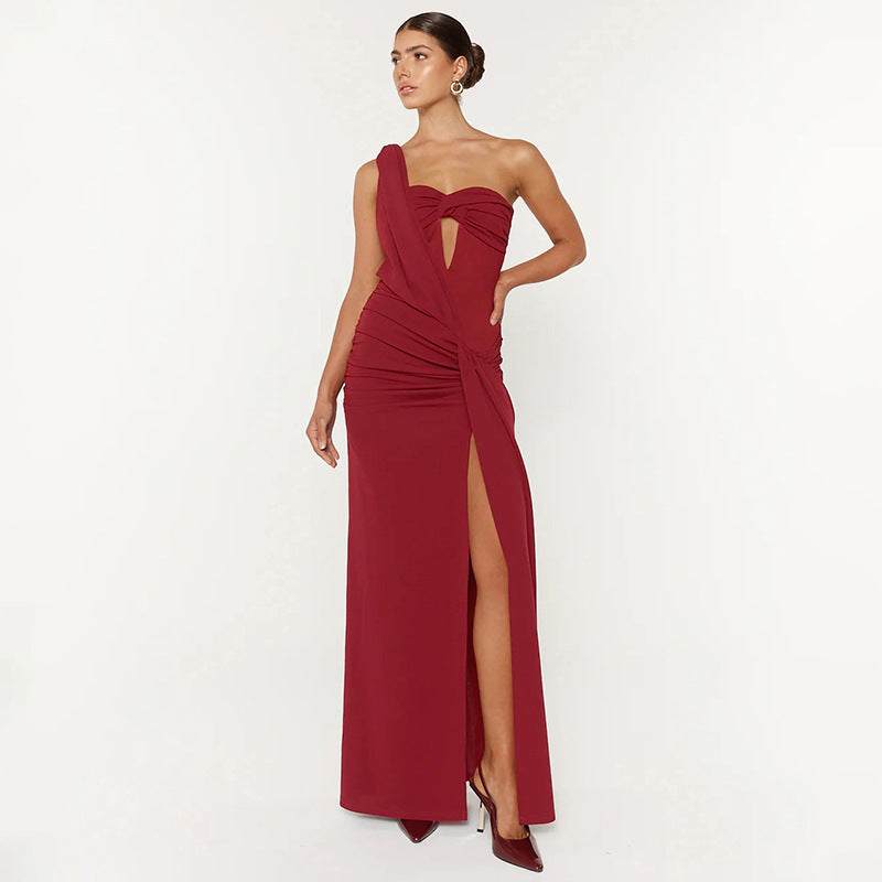 Damen Elegantes One-Shoulder Maxikleid mit raffiniertem Cut-Out Drune