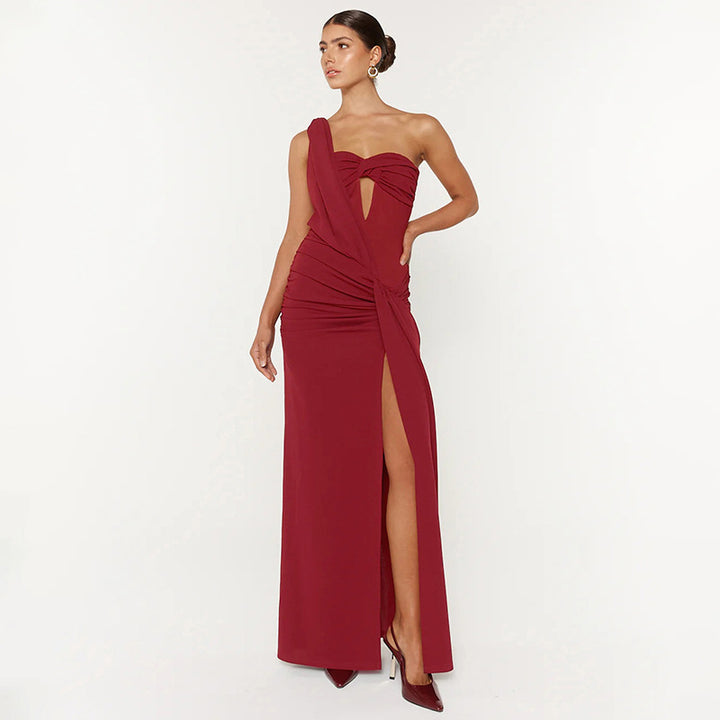 Damen Elegantes One-Shoulder Maxikleid mit raffiniertem Cut-Out Drune