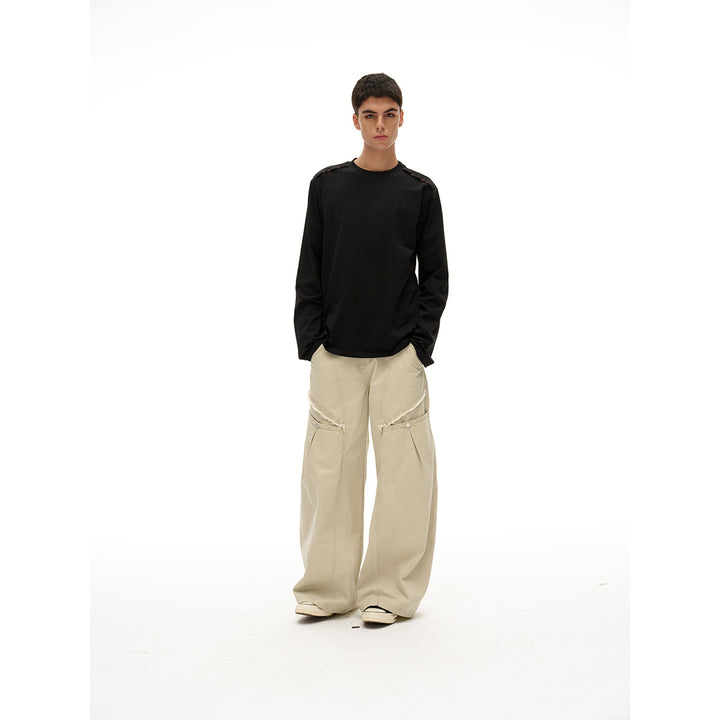 Unisex Langärmliges Oversize-T-Shirt mit Rundhals und dekorativem Schulterdetail Drune