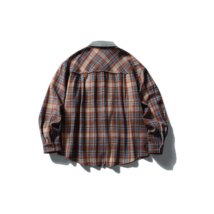 Herren Relaxed-Fit Karo-Flanell Hemdjacke mit Cordbesatz Drune