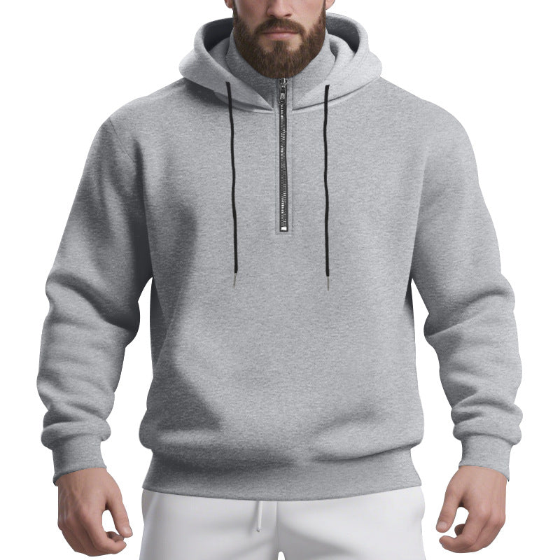 Herren nan Halbzip-Kapuzenpullover mit kontrastierter Kapuzeninnenseite, Kordelzug und gerippten Bündchen Drune