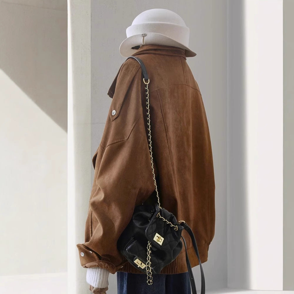 Damen Modische Wildlederjacke mit asymmetrischem Schnitt Drune