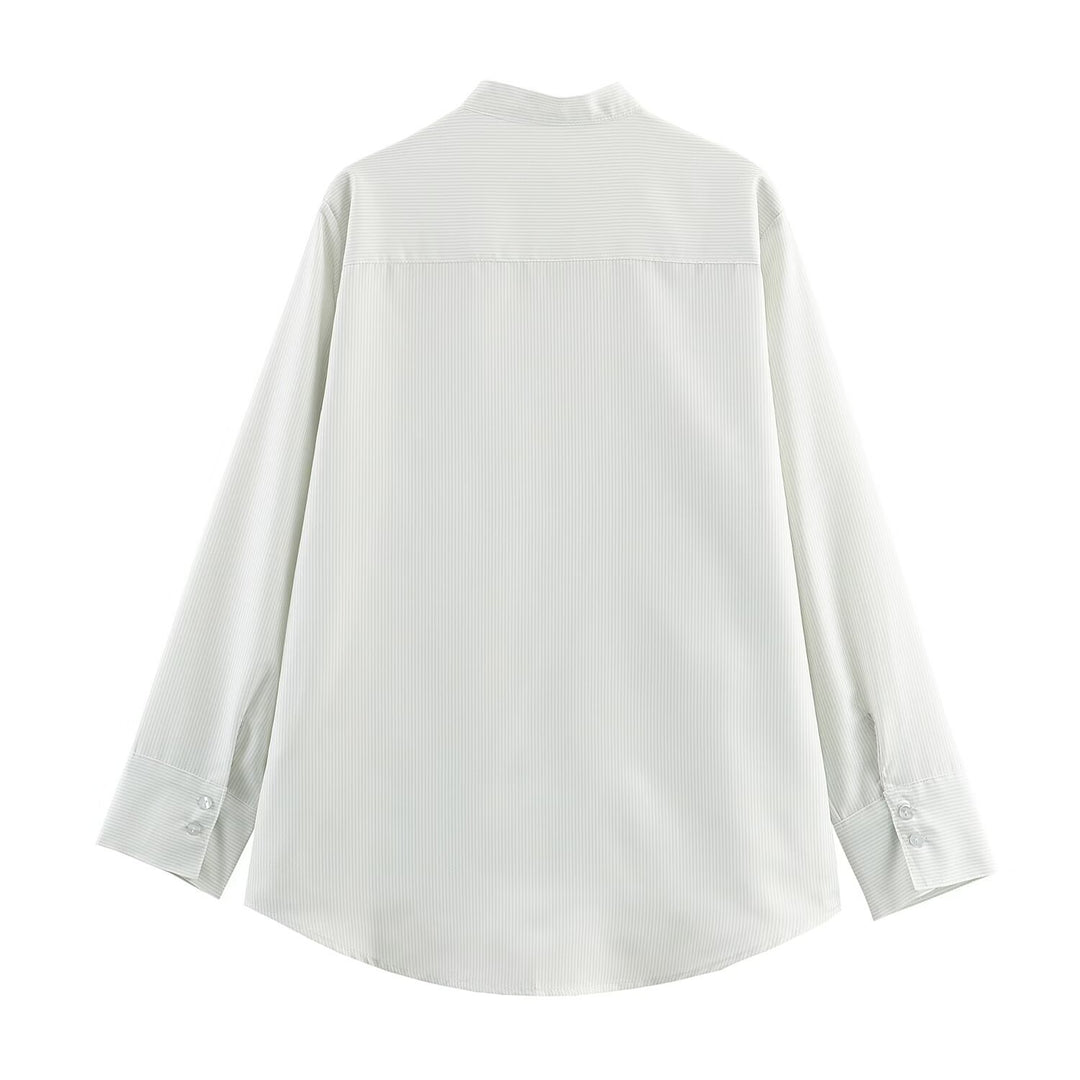 Damen Oversize-Hemdbluse mit Stehkragen, Brusttasche und abgerundetem Saum Drune