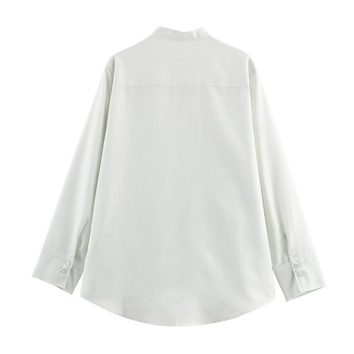 Damen Oversize-Hemdbluse mit Stehkragen, Brusttasche und abgerundetem Saum Drune