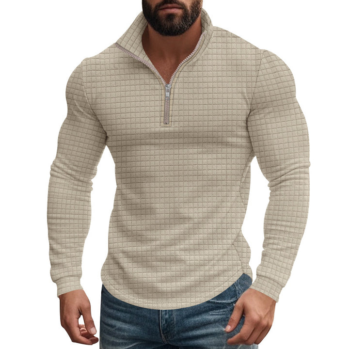 Herren nan strukturierter Grid-Halbzip-Pullover mit hohem Stehkragen und elastischem Komfortsaum Drune