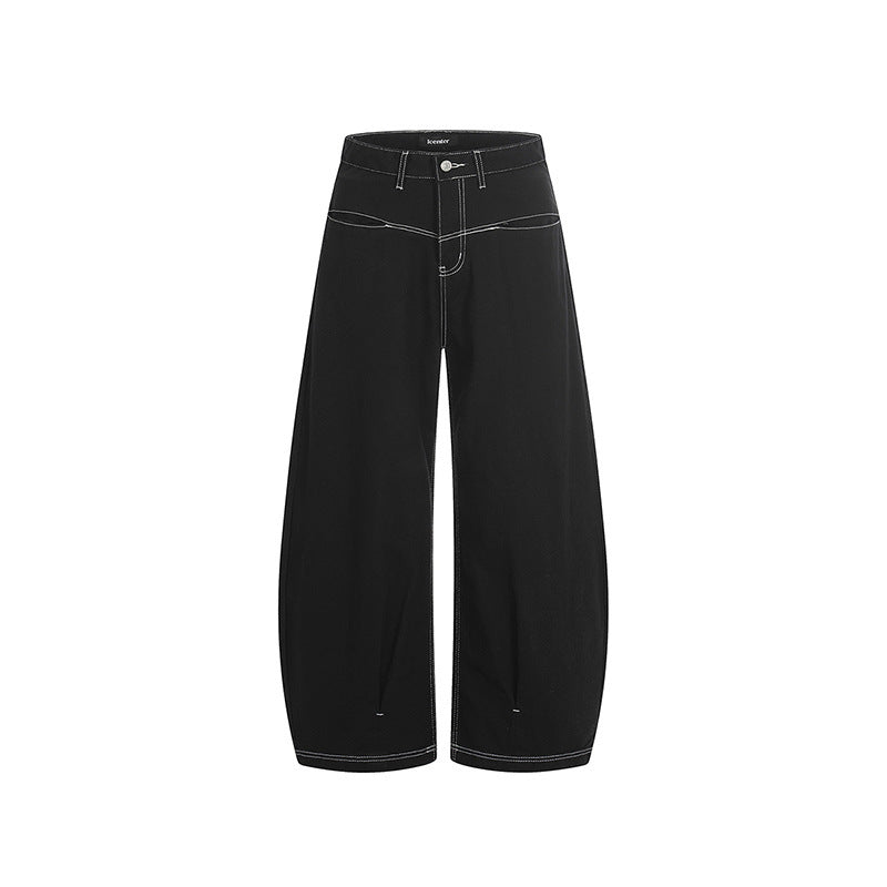Damen Weite Cropped Ballon-Jeans mit hohem Bund und sichtbaren Kontrastnähten Drune