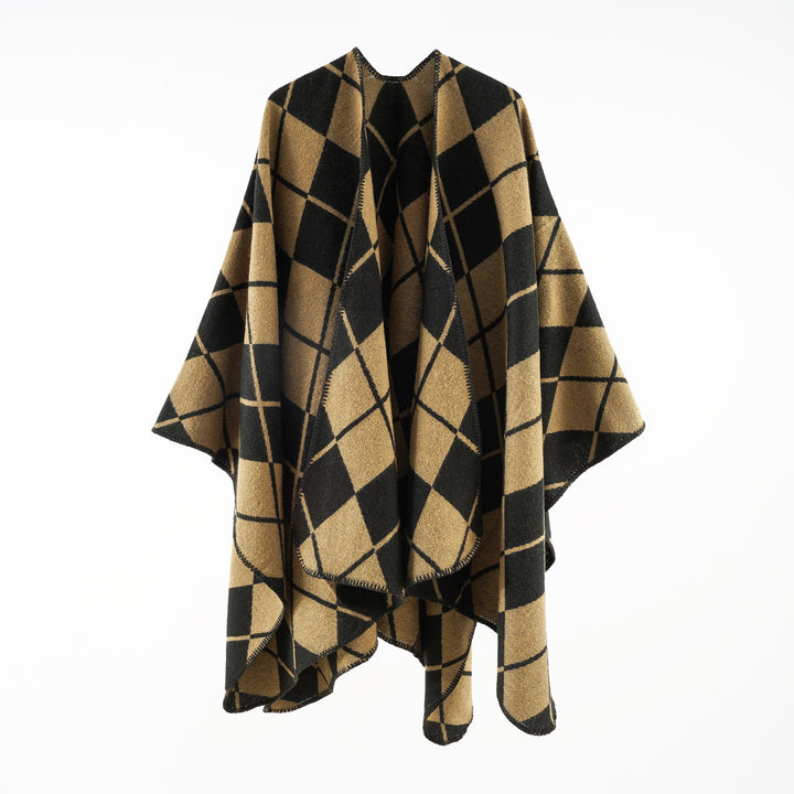 Damen Oversize-Cape im Plaid‑Deckenstil aus Wollmix mit offenem Fall Drune