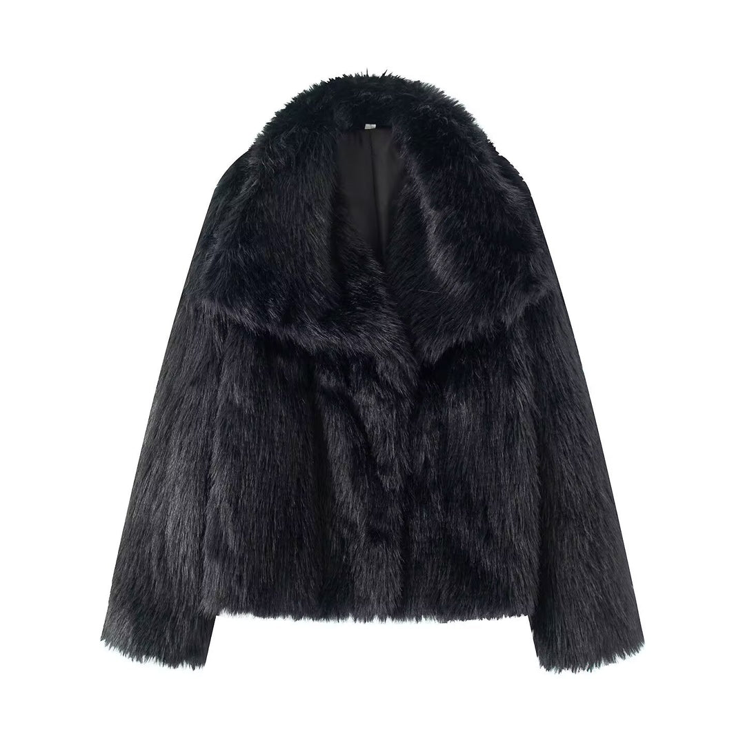 Damen 200+ kurze Kunstfelljacke mit weitem Schalkragen Drune