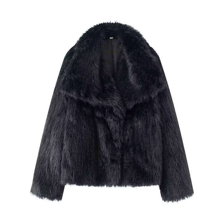 Damen 200+ kurze Kunstfelljacke mit weitem Schalkragen Drune