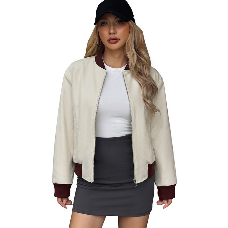 Damen Modische Bomberjacke mit Farbkontrast Drune