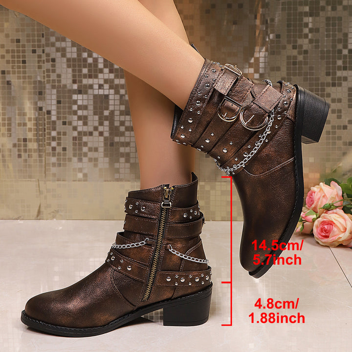 Damen Nietenbesetzte Stiefelette mit Ketten‑ und Schnallen‑Details Drune