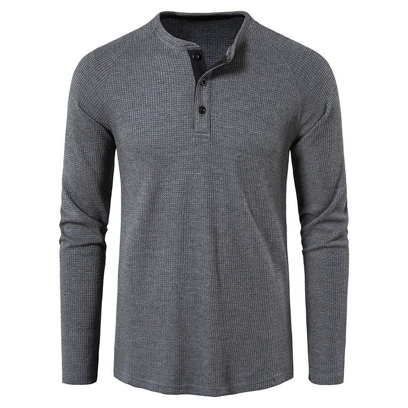 Herren nan strukturiertes Henley-Langarmshirt mit Waffelstruktur, Halbknopfleiste und Raglanärmeln Drune