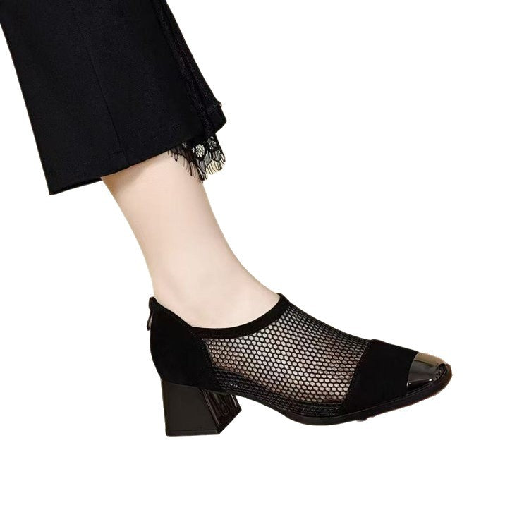 Damen Elegante Netz Pumps mit Blockabsatz Drune