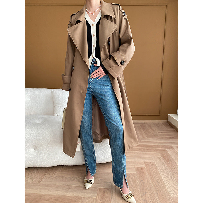 Damen eleganter Trenchcoat mit strukturiertem Revers und praktischen Seitentaschen Drune
