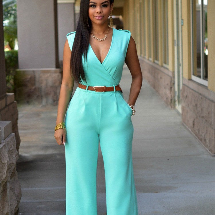 Damen Stilvoller Jumpsuit mit Taillengürtel und weitem Bein Drune