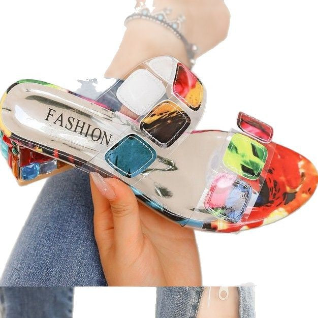 Damen Transparente Sandalen mit bunten, geometrischen Akzenten Drune