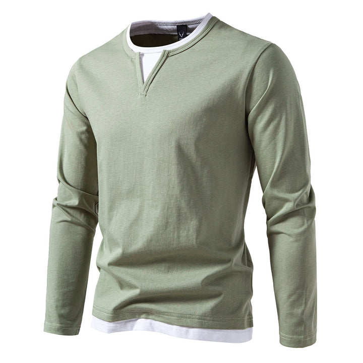 Herren Langarmshirt mit Lagen-Look und markantem Schlitzkragen Drune