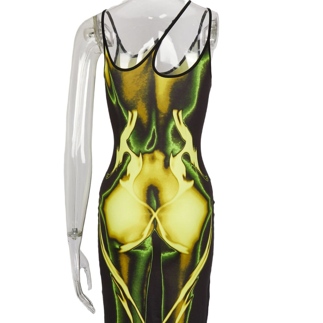 Damen Körperbetontes Kleid mit einzigartigem Grafikdesign Drune
