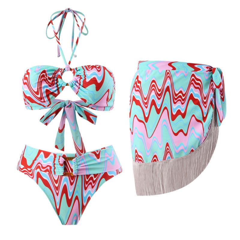 Damen Bikini-Set mit trendigem Wickelrock und knotendem Oberteil Drune