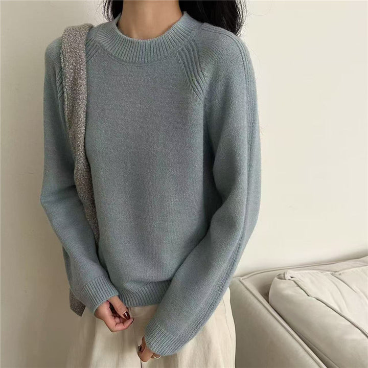 Damen lässiger Strickpullover mit Rundhalsausschnitt und feiner Struktur Drune