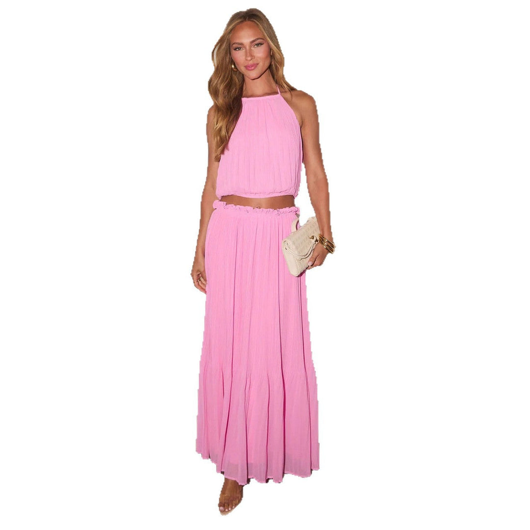 Damen Plissiertes Zweiteiliges Set mit Crop-Top und elegantem Maxiröck Drune