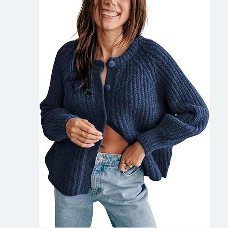 Damen Oversize Mohair-Effekt Strickjacke mit Rippenstruktur und Rundhalsausschnitt Drune